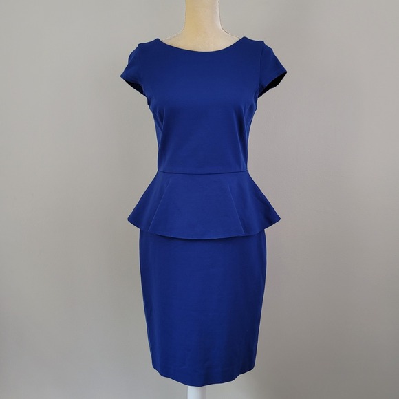Banana Republic Dresses & Skirts - BANANA REPUBLIC Size 4 Blue Ponte Exposed Zipper Cap Sleeve Peplum Sheath Dress